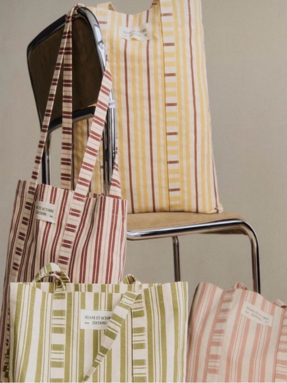 NEW Sézane Yellow Stripe Canvas Tote Bag